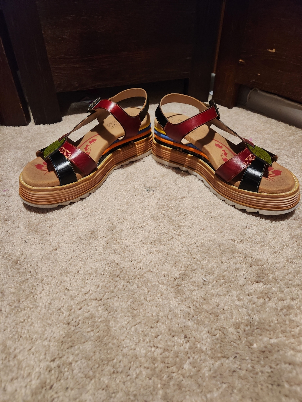 Women’s Multicolor Leaf Strap Platform Espadrille Sandals - Picture 5 of 7